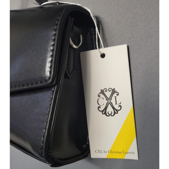 CXL by Christian Lacroix Crossbody Bag Womens Black Laine Matte Patent Purse - Picture 3 of 16